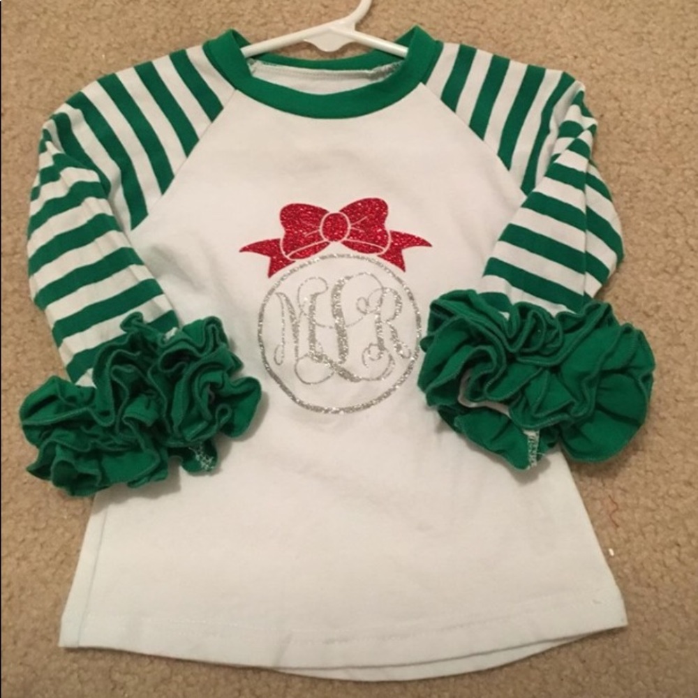 Monogram Ruffle Shirt Green & White Stripes